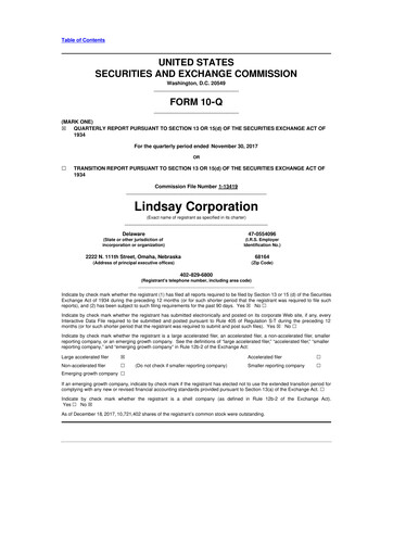 Thumbnail Lindsay Corporation
 10-Q Quarterly Report FY2018 
