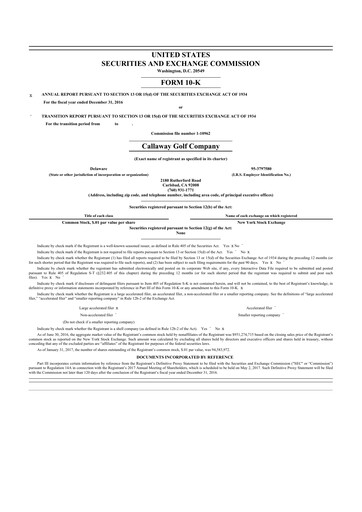 Miniature Topgolf Callaway Brands 10-K Rapport annuel 2016