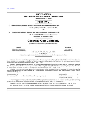 Thumbnail Callaway Golf Company 10-Q Quarterly Report FY2017 