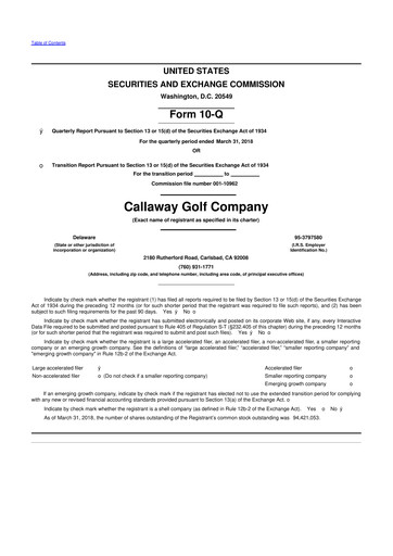 Thumbnail Callaway Golf Company 10-Q Quarterly Report FY2018 