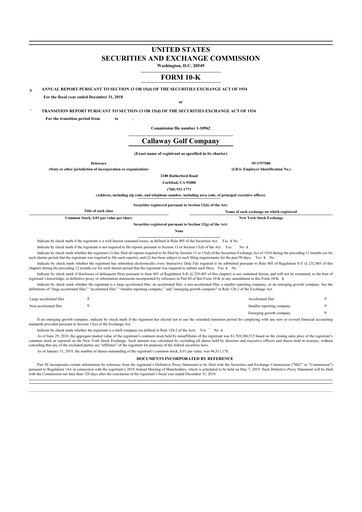 Miniature Topgolf Callaway Brands 10-K Rapport annuel 2018