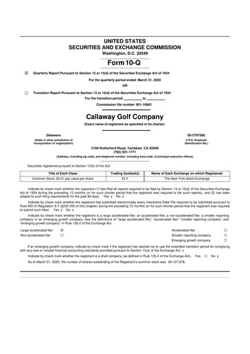 Thumbnail Callaway Golf Company 10-Q Quarterly Report FY2020 