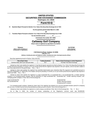 Thumbnail Callaway Golf Company 10-Q Quarterly Report FY2022 