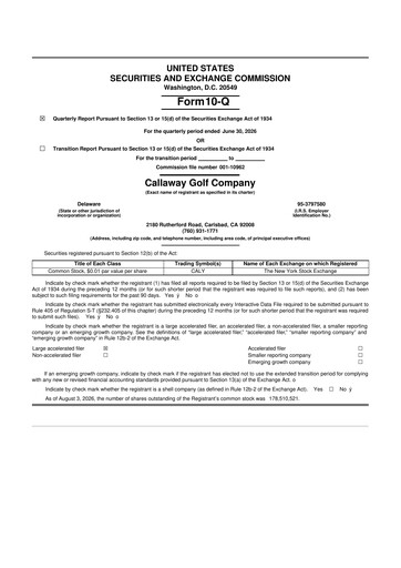 Thumbnail Callaway Golf Company 10-Q Quarterly Report FY2026 