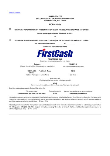 Thumbnail FirstCash 10-Q Quarterly Report FY2019 