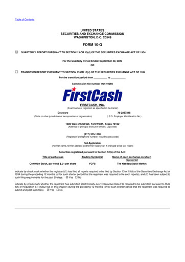 Thumbnail FirstCash 10-Q Quarterly Report FY2020 