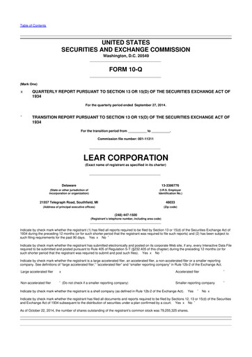 Thumbnail Lear Corporation
 10-Q Quarterly Report FY2014 