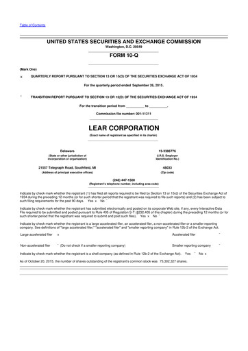 Thumbnail Lear Corporation
 10-Q Quarterly Report FY2015 