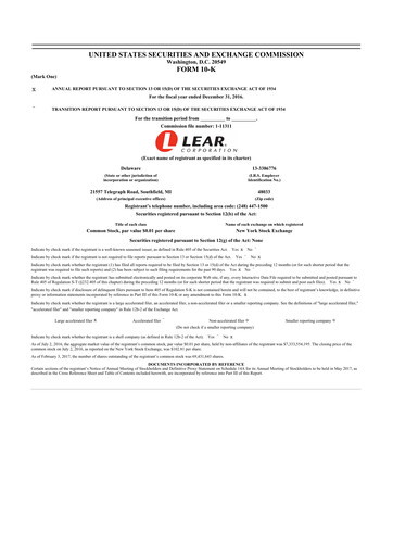 Thumbnail Lear Corporation
 10-K Annual Report 2016