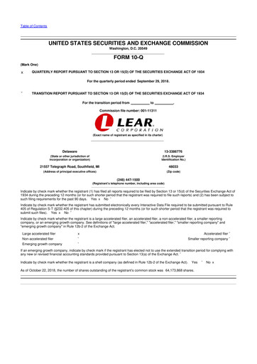 Thumbnail Lear Corporation
 10-Q Quarterly Report FY2018 