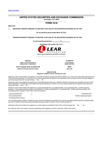 Thumbnail Lear Corporation
 10-Q Quarterly Report FY2019 