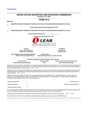 Thumbnail Lear Corporation
 10-Q Quarterly Report FY2019 