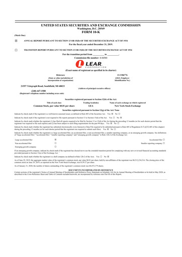 Thumbnail Lear Corporation
 10-K Annual Report 2019