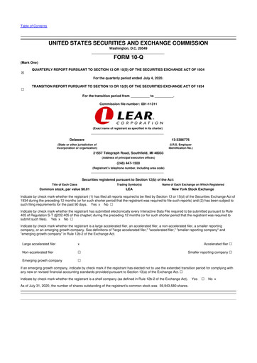Thumbnail Lear Corporation
 10-Q Quarterly Report FY2020 