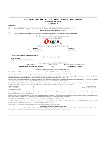 Thumbnail Lear Corporation
 10-K Annual Report 2020