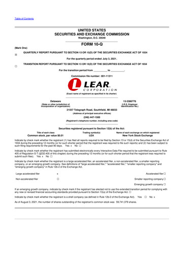 Thumbnail Lear Corporation
 10-Q Quarterly Report FY2021 