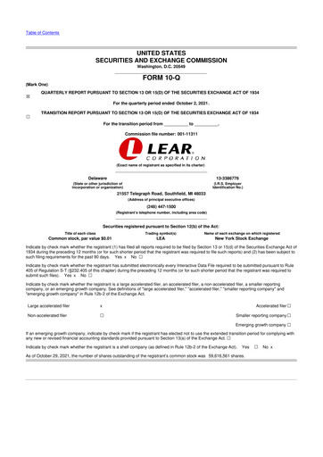Thumbnail Lear Corporation
 10-Q Quarterly Report FY2021 
