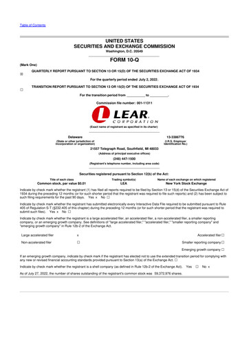 Thumbnail Lear Corporation
 10-Q Quarterly Report FY2022 