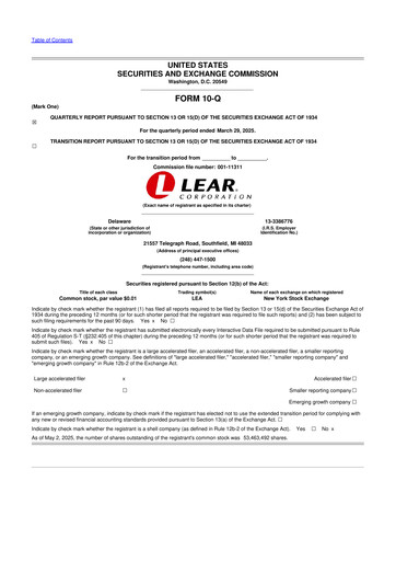 Thumbnail Lear Corporation
 10-Q Quarterly Report FY2025 