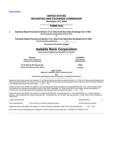 Thumbnail Isabella Bank Corporation 10-Q Quarterly Report FY2014 
