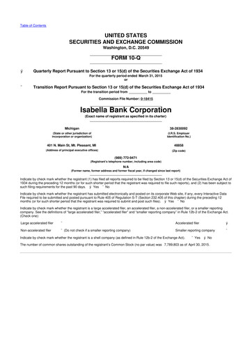 Thumbnail Isabella Bank Corporation 10-Q Quarterly Report FY2015 