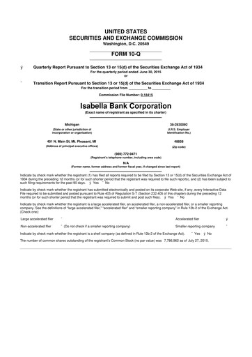 Thumbnail Isabella Bank Corporation 10-Q Quarterly Report FY2015 