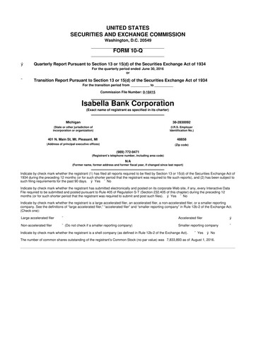 Thumbnail Isabella Bank Corporation 10-Q Quarterly Report FY2016 