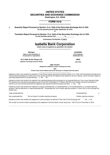Thumbnail Isabella Bank Corporation 10-Q Quarterly Report FY2016 