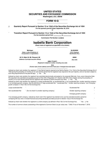 Thumbnail Isabella Bank Corporation 10-Q Quarterly Report FY2018 