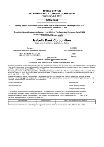 Thumbnail Isabella Bank Corporation 10-Q Quarterly Report FY2019 