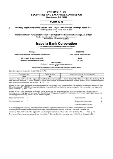 Thumbnail Isabella Bank Corporation 10-Q Quarterly Report FY2019 