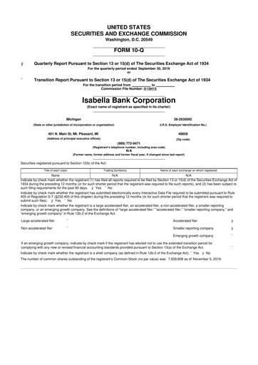 Thumbnail Isabella Bank Corporation 10-Q Quarterly Report FY2019 