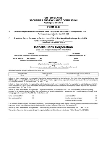 Thumbnail Isabella Bank Corporation 10-Q Quarterly Report FY2023 