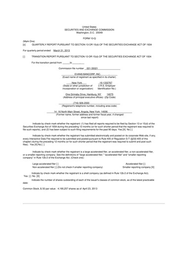Thumbnail Evans Bancorp 10-Q Quarterly Report FY 