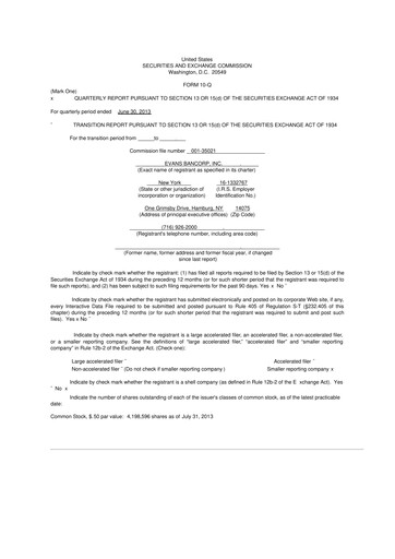 Thumbnail Evans Bancorp 10-Q Quarterly Report FY2013 