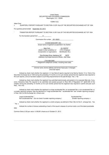 Thumbnail Evans Bancorp 10-Q Quarterly Report FY2013 