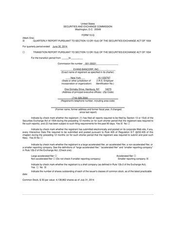 Thumbnail Evans Bancorp 10-Q Quarterly Report FY2014 