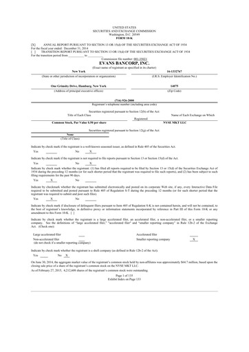 Thumbnail Evans Bancorp 10-K Annual Report 2014