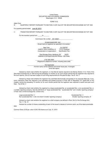 Thumbnail Evans Bancorp 10-Q Quarterly Report FY2015 