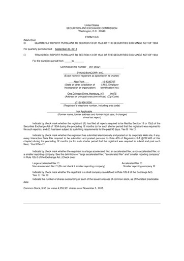 Thumbnail Evans Bancorp 10-Q Quarterly Report FY2015 