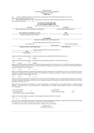 Thumbnail Evans Bancorp 10-K Annual Report 2015