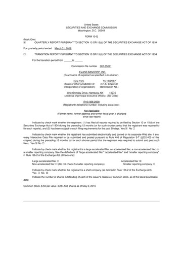 Thumbnail Evans Bancorp 10-Q Quarterly Report FY2016 
