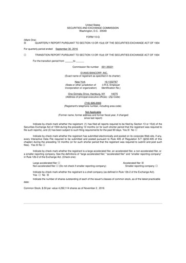 Thumbnail Evans Bancorp 10-Q Quarterly Report FY2016 