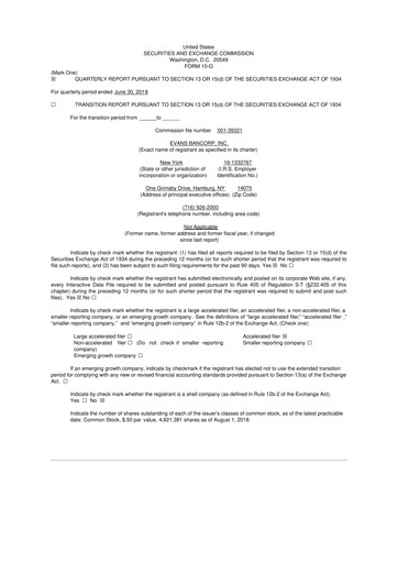 Thumbnail Evans Bancorp 10-Q Quarterly Report FY2018 