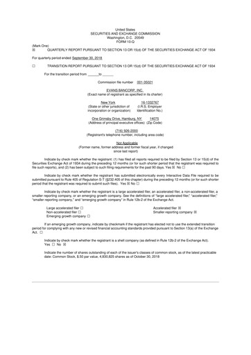 Thumbnail Evans Bancorp 10-Q Quarterly Report FY2018 