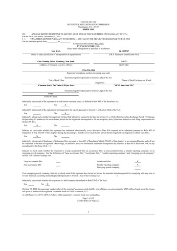 Thumbnail Evans Bancorp 10-K Annual Report 2018