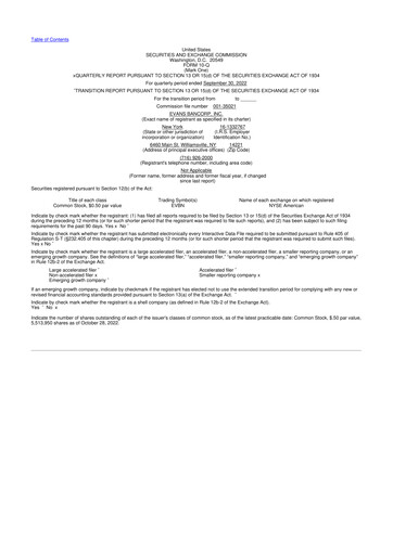 Thumbnail Evans Bancorp 10-Q Quarterly Report FY2022 