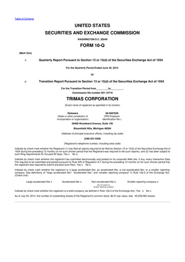 Thumbnail TriMas 10-Q Quarterly Report FY2014 