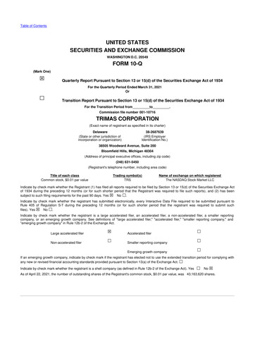 Thumbnail TriMas 10-Q Quarterly Report FY2021 