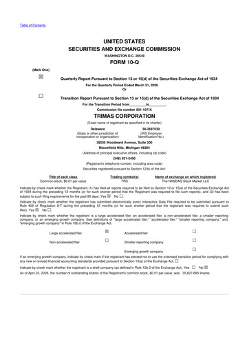 Thumbnail TriMas 10-Q Quarterly Report FY2026 